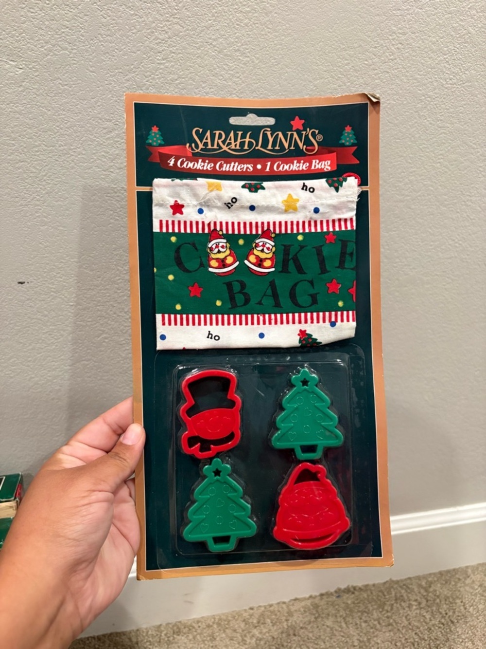 Vintage Sarah Lynn's Christmas Cookie Cutters And Cookie Bag NEW Cottagecore